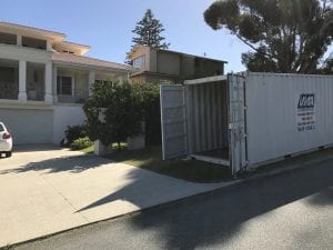a hired shipping container outside a house in Perth WA